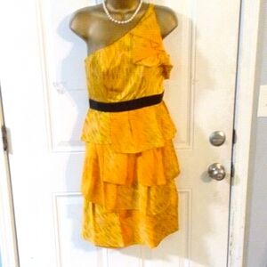 One shoulder ruffle flare mini dress